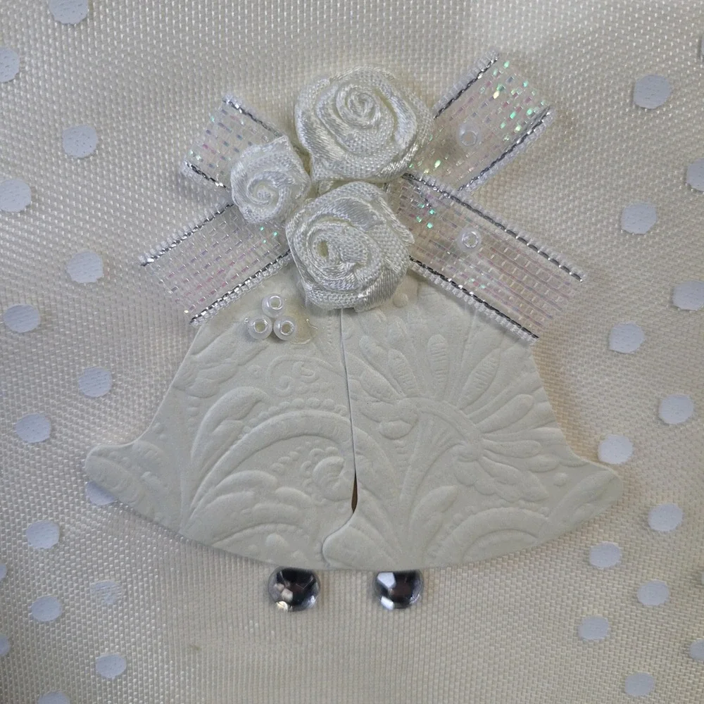 Paper Magic Group Wedding Greeting‎ Card Cream Bells Ribbon Rhinestones 6X6